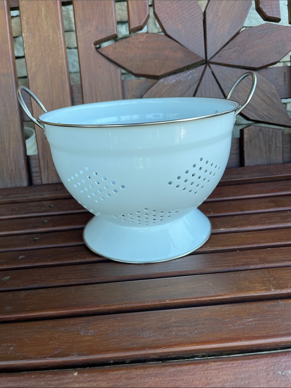 White Enamel Colander with Handles